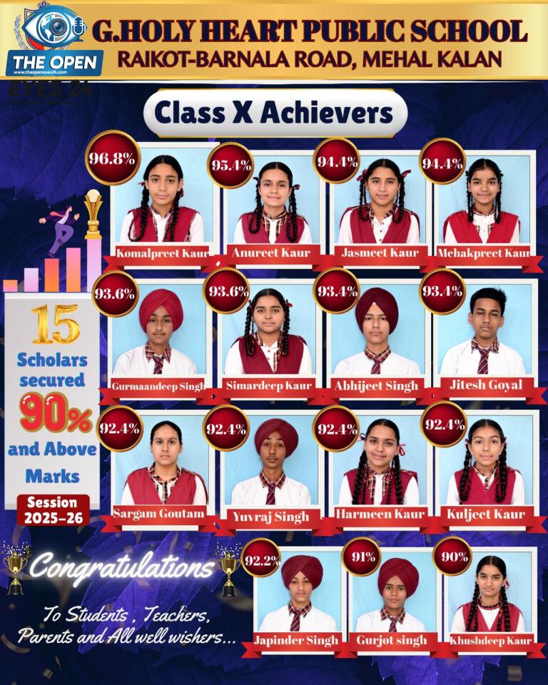 ਜੀ.ਹੋਲੀ ਹਾਰਟ ਸਕੂਲ ਦੇ ਵਿਦਿਆਰਥੀਆਂ  ਨੇ ਮਾਰੀ ਬਾਜ਼ੀ, ਦਸਵੀਂ ਦਾ ਨਤੀਜਾ ਰਿਹਾ ਸੌ ਫ਼ੀਸਦੀ