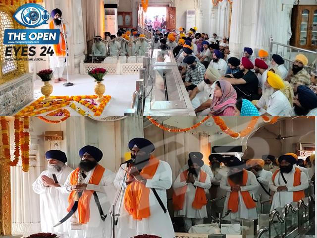 ਸ੍ਰੀ ਅਕਾਲ ਤਖ਼ਤ ਸਾਹਿਬ ਵਿਖੇ ਛੇਵੇਂ ਪਾਤਸ਼ਾਹ ਦੇ ਪ੍ਰਕਾਸ਼ ਪੁਰਬ ਮੌਕੇ ਨਤਮਸਤਕ ਹੁੰਦੀਆਂ ਹੋਈਆਂ ਸੰਗਤਾਂ ਅਤੇ ਗੁਰਬਾਣੀ ਕੀਰਤਨ ਸਰਵਣ ਕਰਦੇ ਹੋਏ ਜਥੇਦਾਰ ਗਿਆਨੀ ਕੁਲਦੀਪ ਸਿੰਘ ਗੜਗੱਜ, ਮੁੱਖ ਗ੍ਰੰਥੀ ਗਿਆਨੀ ਗੁਰਮੁਖ ਸਿੰਘ ਅਤੇ ਹੋਰ ਪ੍ਰਮੁੱਖ ਸ਼ਖਸੀਅਤਾਂ।