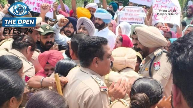 ਮੁੱਖ ਮੰਤਰੀ ਦੀ ਰਿਹਾਇਸ਼ ਵੱਲ ਵਧ ਰਹੇ ਬੇਰੁਜ਼ਗਾਰਾਂ ਨੂੰ ਰੋਕਣ ਲਈ ਨਾਕੇਬੰਦੀ ਕਰ ਕੇ ਧੱਕਾ-ਮੁੱਕੀ ਕਰਦੇ ਹੋਏ ਪੁਲਿਸ ਮੁਲਾਜ਼ਮ ਅਤੇ ਰੋਸ ਪ੍ਰਦਰਸ਼ਨ ਕਰਦੇ ਨੌਜਵਾਨ।
