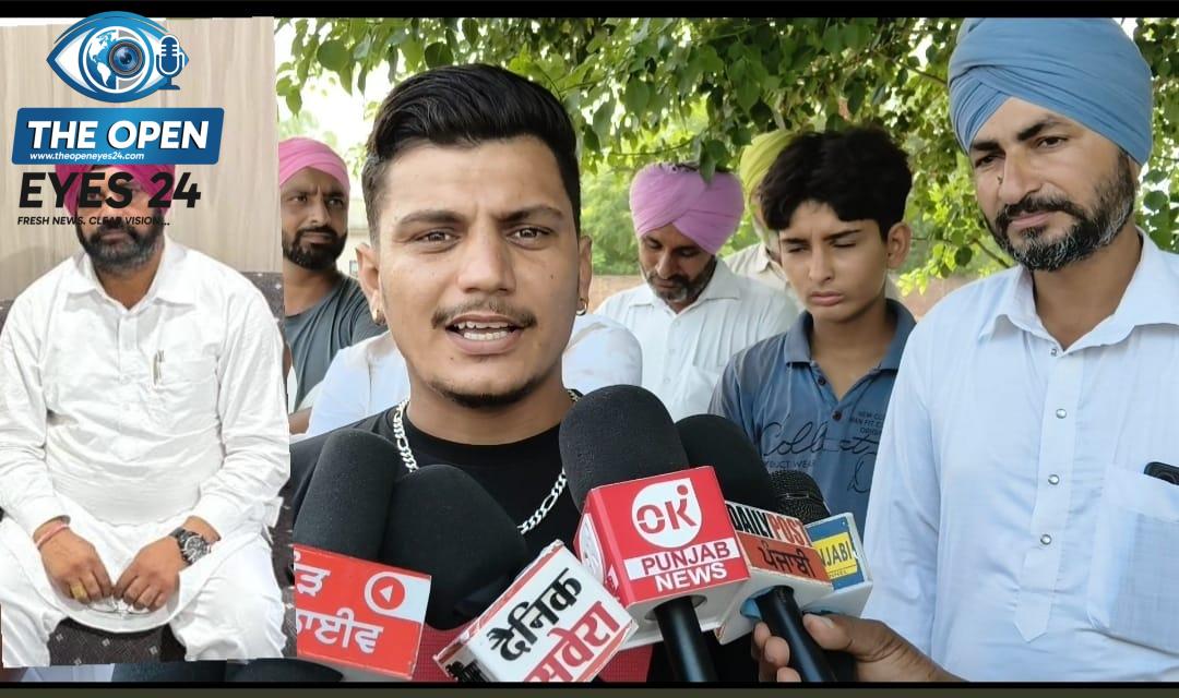 ਪਿੰਡ ਜੰਗੀਆਣਾ ਵਿਖੇ ਸਰਪੰਚ ਦੇ ਪਤੀ ਵਿਰੁੱਧ ਥਾਣਾ ਭਦੌੜ ਵਿਖੇ ਸ਼ਿਕਾਇਤ ਦਰਜ ਕਰਵਾਉਣ ਲਈ ਪੁੱਜੇ ਪਿੰਡ ਵਾਸੀ ਅਤੇ ਪੀੜਤ ਨੌਜਵਾਨ।