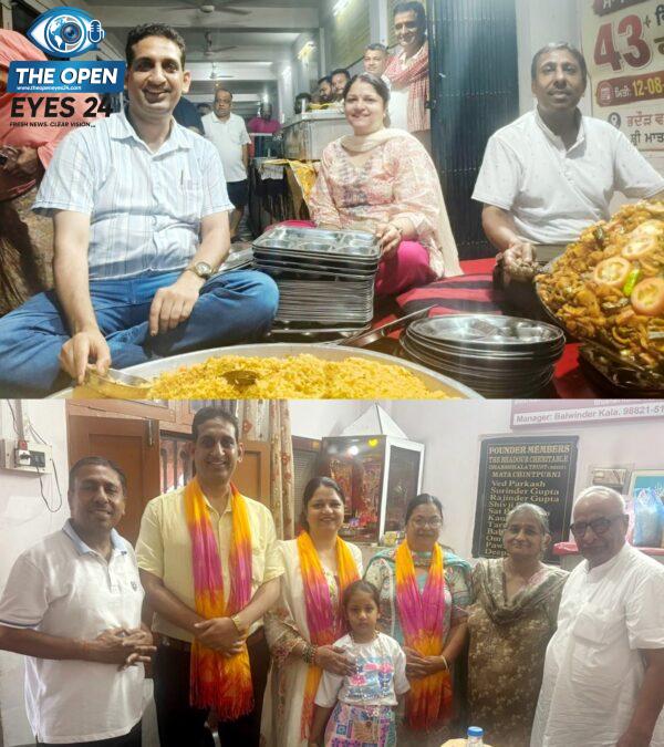 ਮਾਤਾ ਚਿੰਤਪੁਰਨੀ ਧਾਮ ਵਿਖੇ ਭਦੌੜ ਵਾਲਿਆਂ ਦੀ ਧਰਮਸ਼ਾਲਾ ਵਿੱਚ ਲੰਗਰ ਵਰਤਾਉਣ ਦੀ ਸੇਵਾ ਕਰਦੇ ਹੋਏ ਸਾਬਕਾ ਪ੍ਰਧਾਨ ਮਨੀਸ਼ ਗਰਗ, ਉਨ੍ਹਾਂ ਦੀ ਧਰਮਪਤਨੀ ਸਿਰਾਜ ਗਰਗ ਅਤੇ ਲੰਗਰ ਕਮੇਟੀ ਦੇ ਅਹੁਦੇਦਾਰ।
